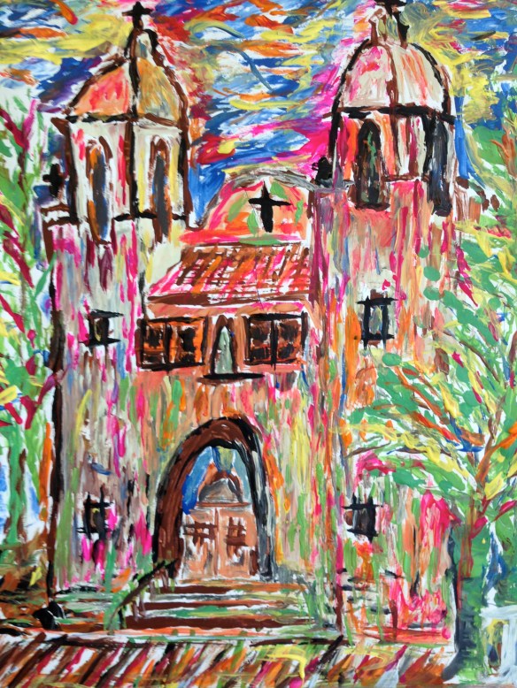 "Sacred Heart Church" Painting with cardboard, by Ronald Raab, CSC